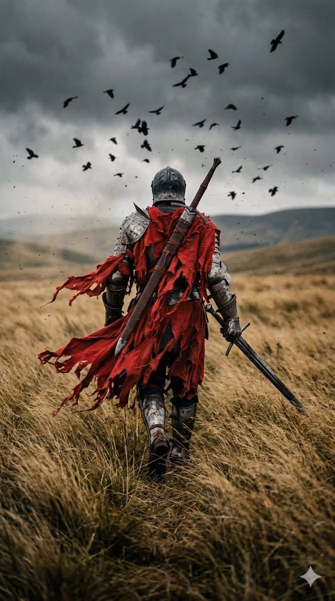 Battle-Worn Knight in Golden Field