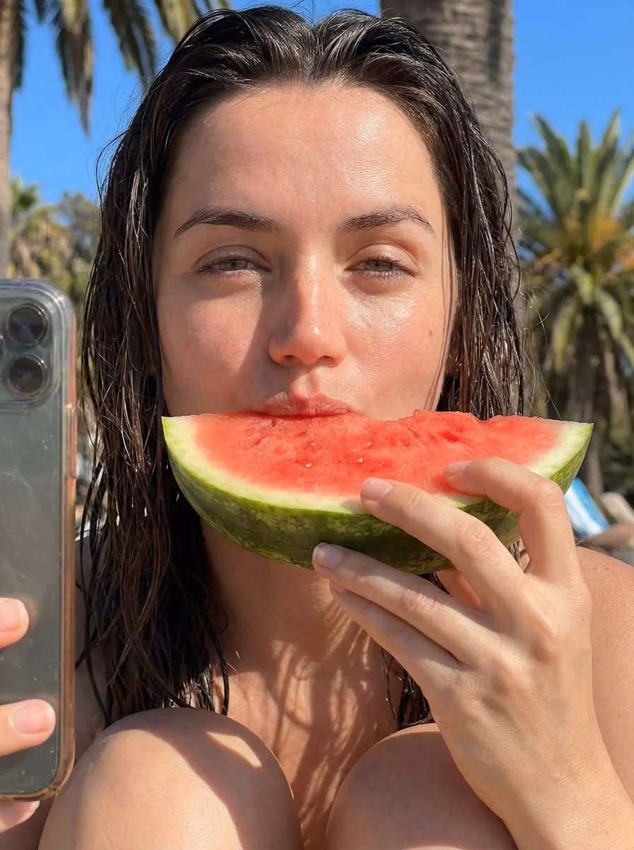 Ana de Armas Summer Selfie with Watermelon