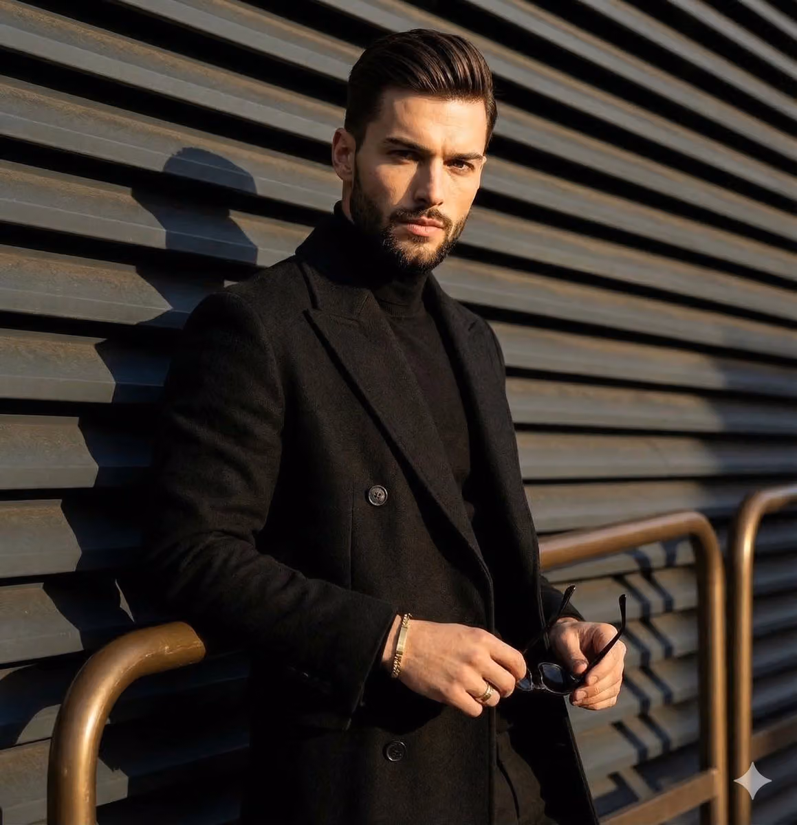 Dramatic Editorial Portrait of a Man in Black Overcoat