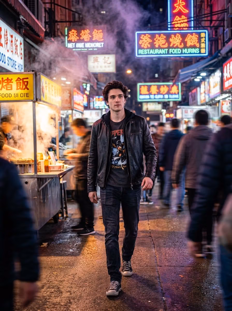 Cinematic Night Street Market Portrait
