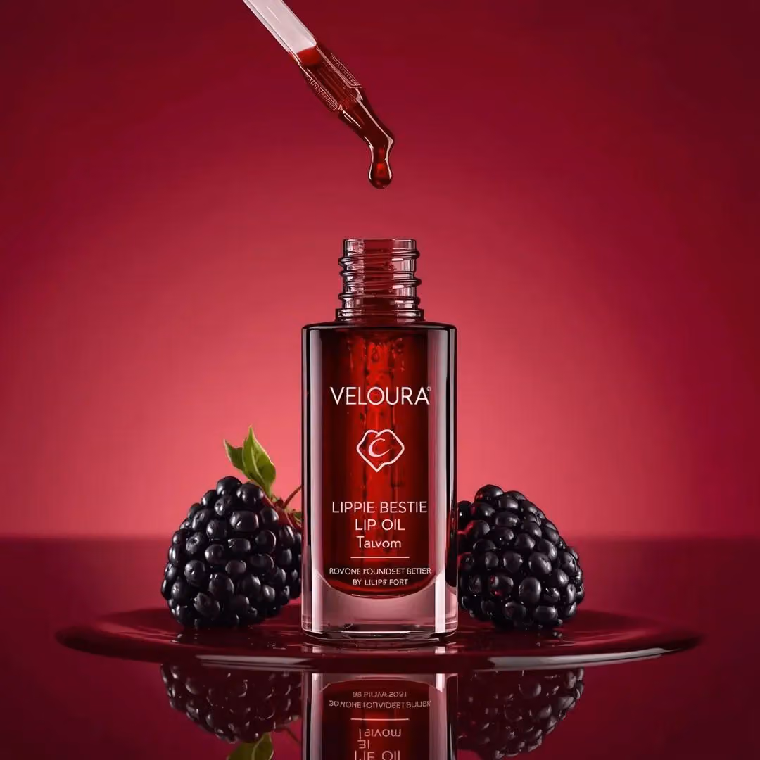 Luxury Lip Oil Product Photography with Blackberries