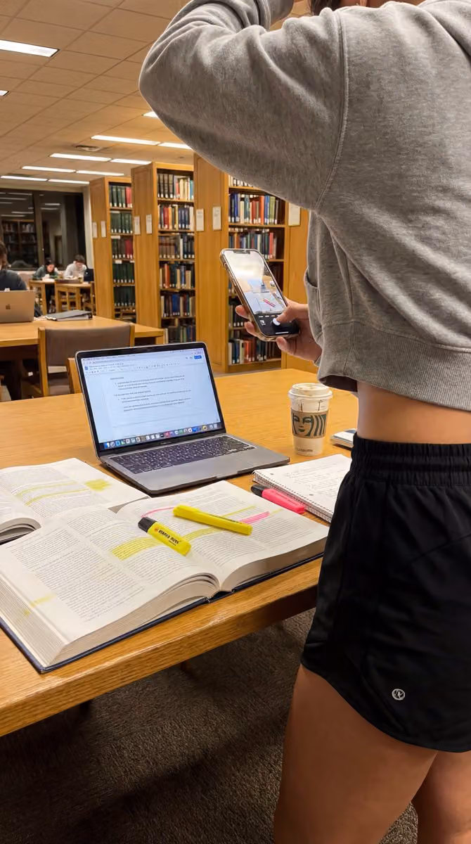 College Athlete Studying in Library, Snapchat Vibe