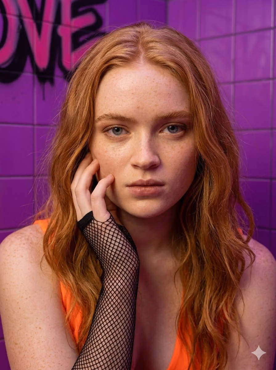 Neon Orange Fashion in a Graffiti Corner