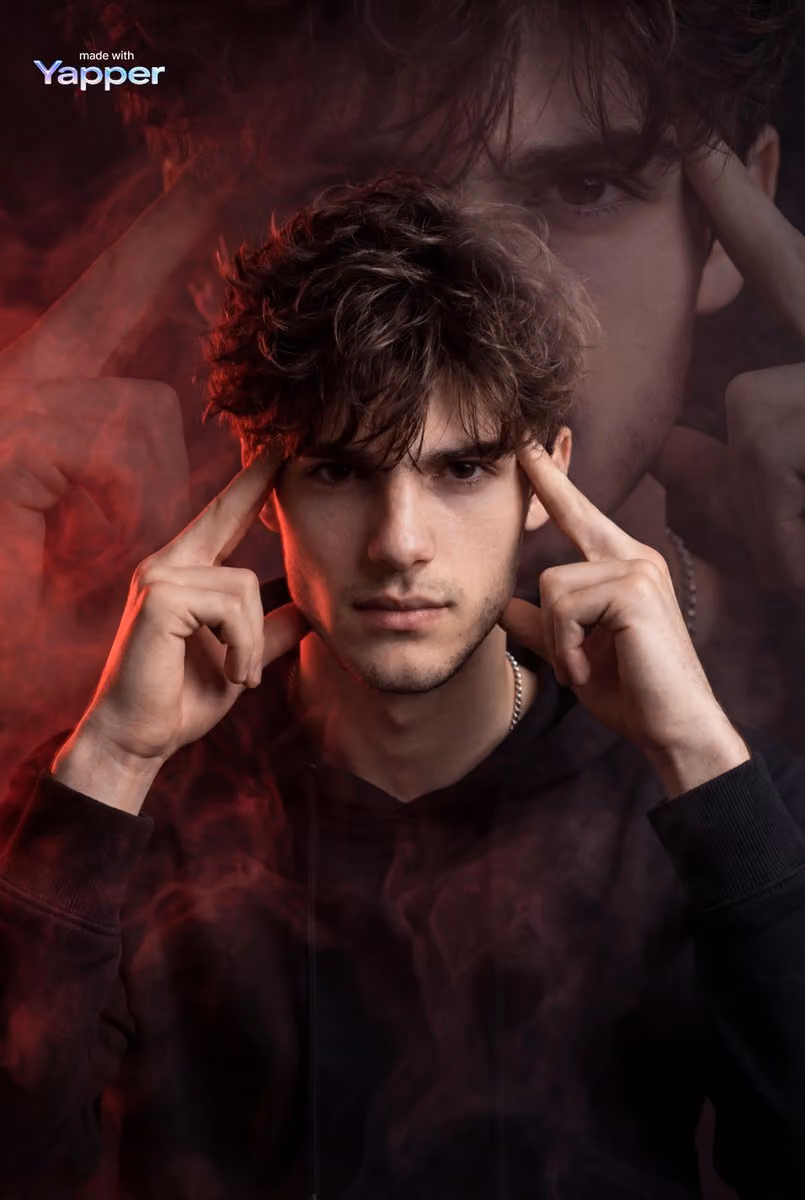 Cinematic Portrait with Ethereal Red Smoke and Double Exposu