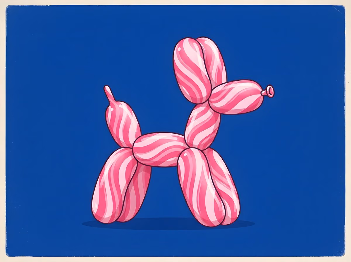 Retro Minimalist Swirl Balloon Dog Illustration