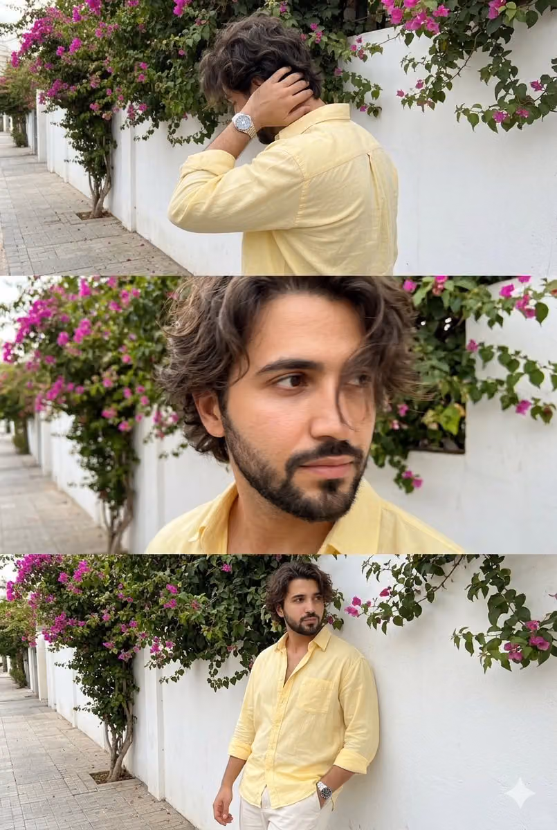 Triple Frame Burst Photo of Man on Sidewalk