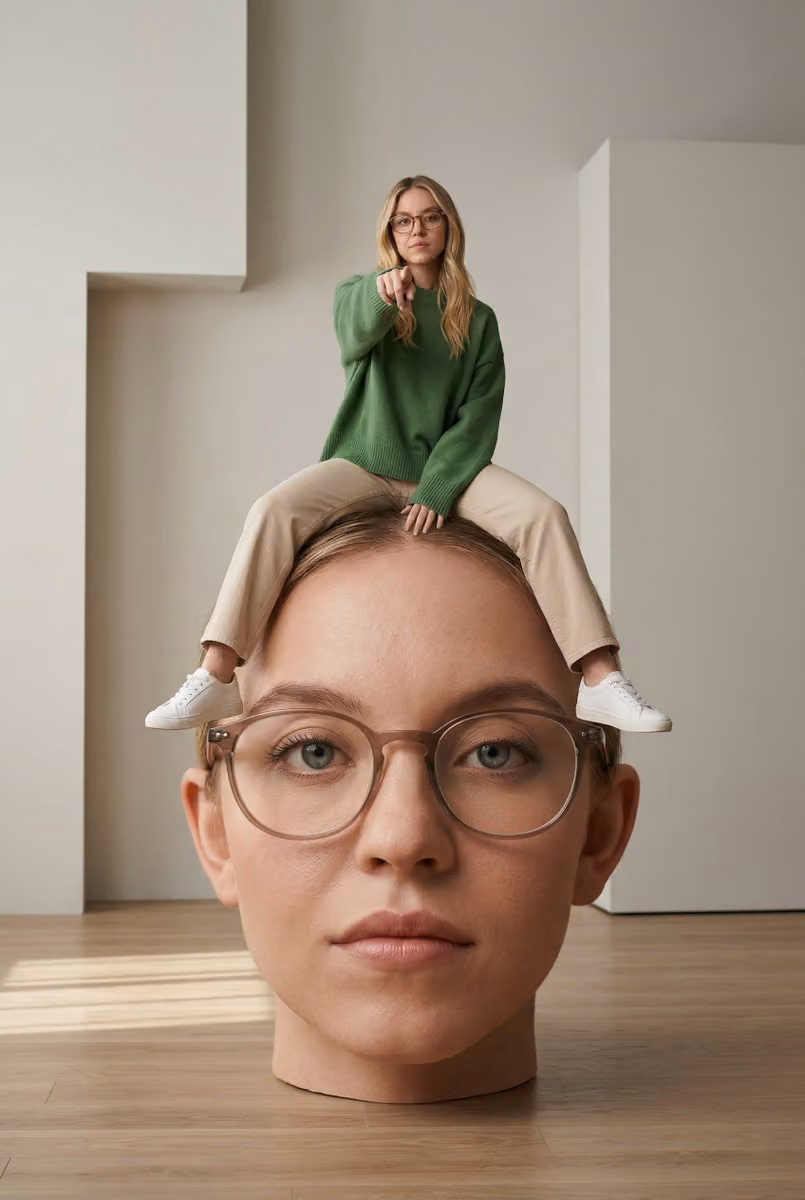 Surreal Interior with Oversized Head and Figure