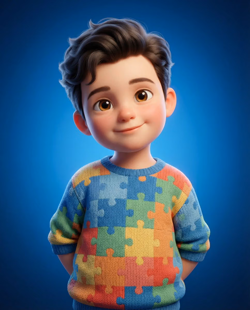 Childlike Character with Puzzle Sweater