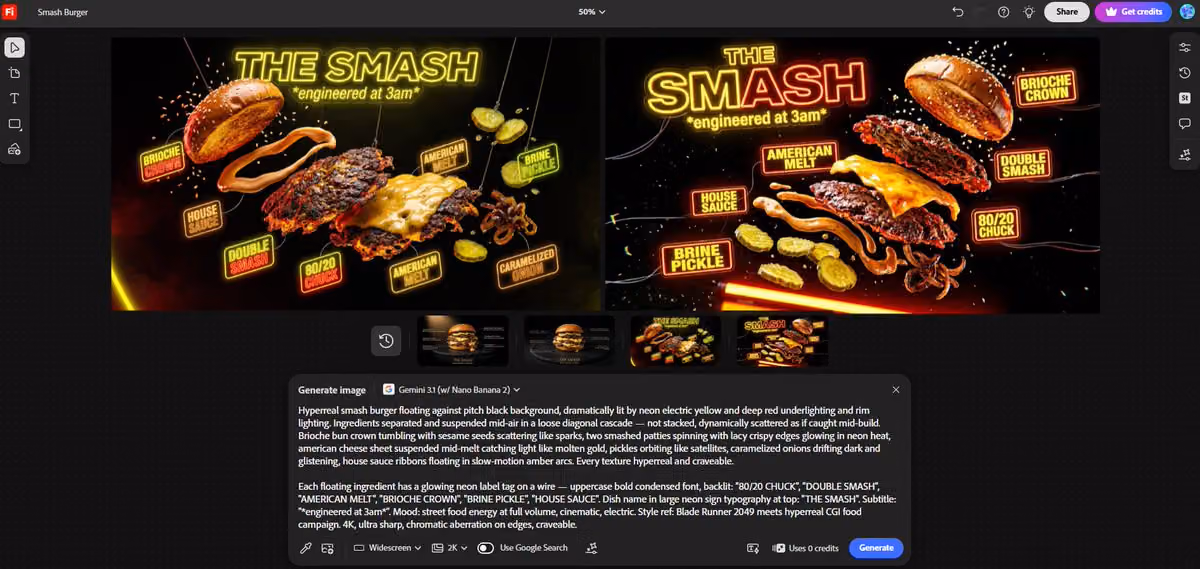 Hyperreal Smash Burger with Neon Labels