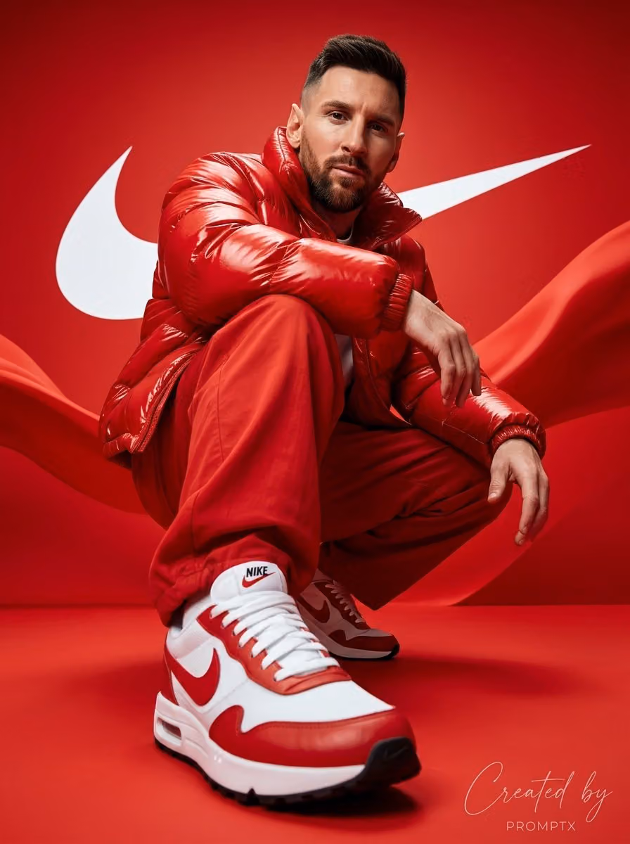 Man in Red Puffer Jacket, Streetwear Campaign Style