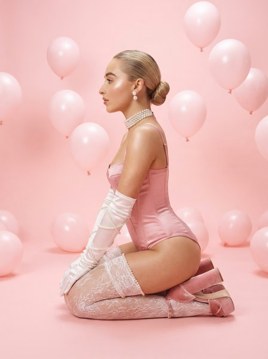 Sabrina Carpenter-like Woman in Pastel Coquette Style