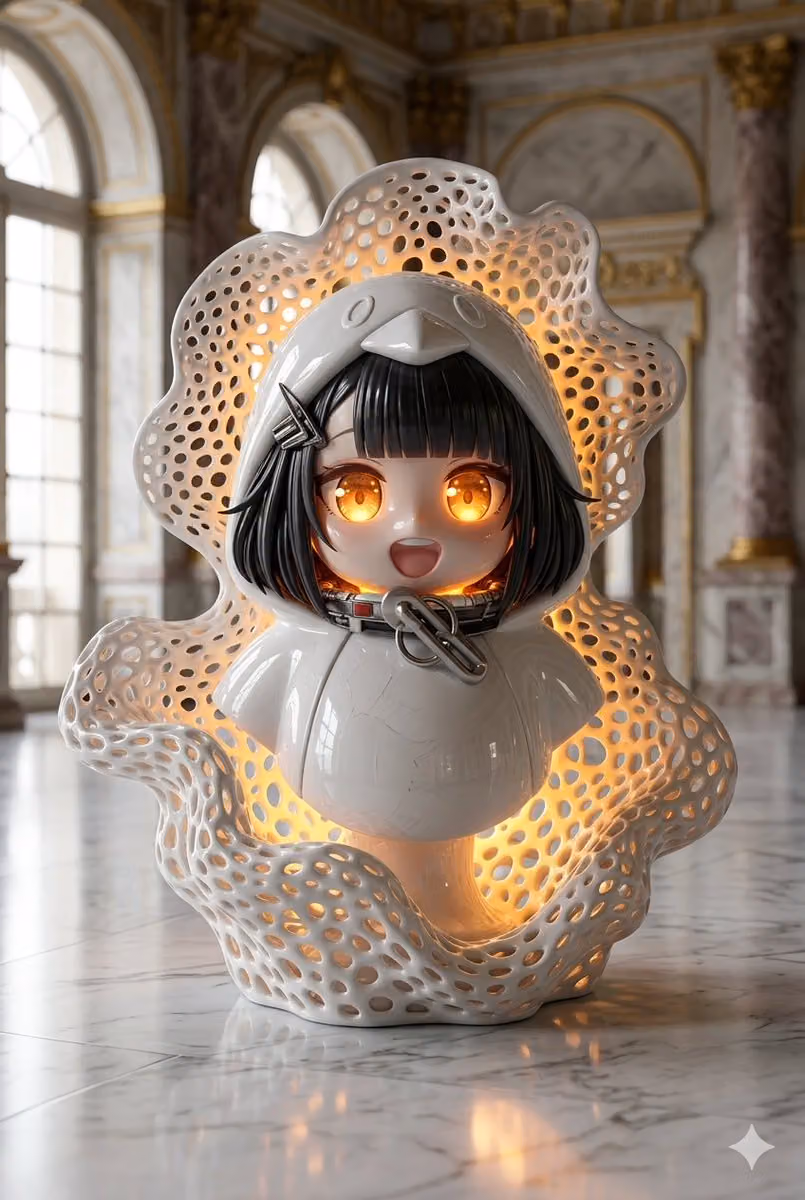 Porcelain Bust with Amber Glow in Classical Interior