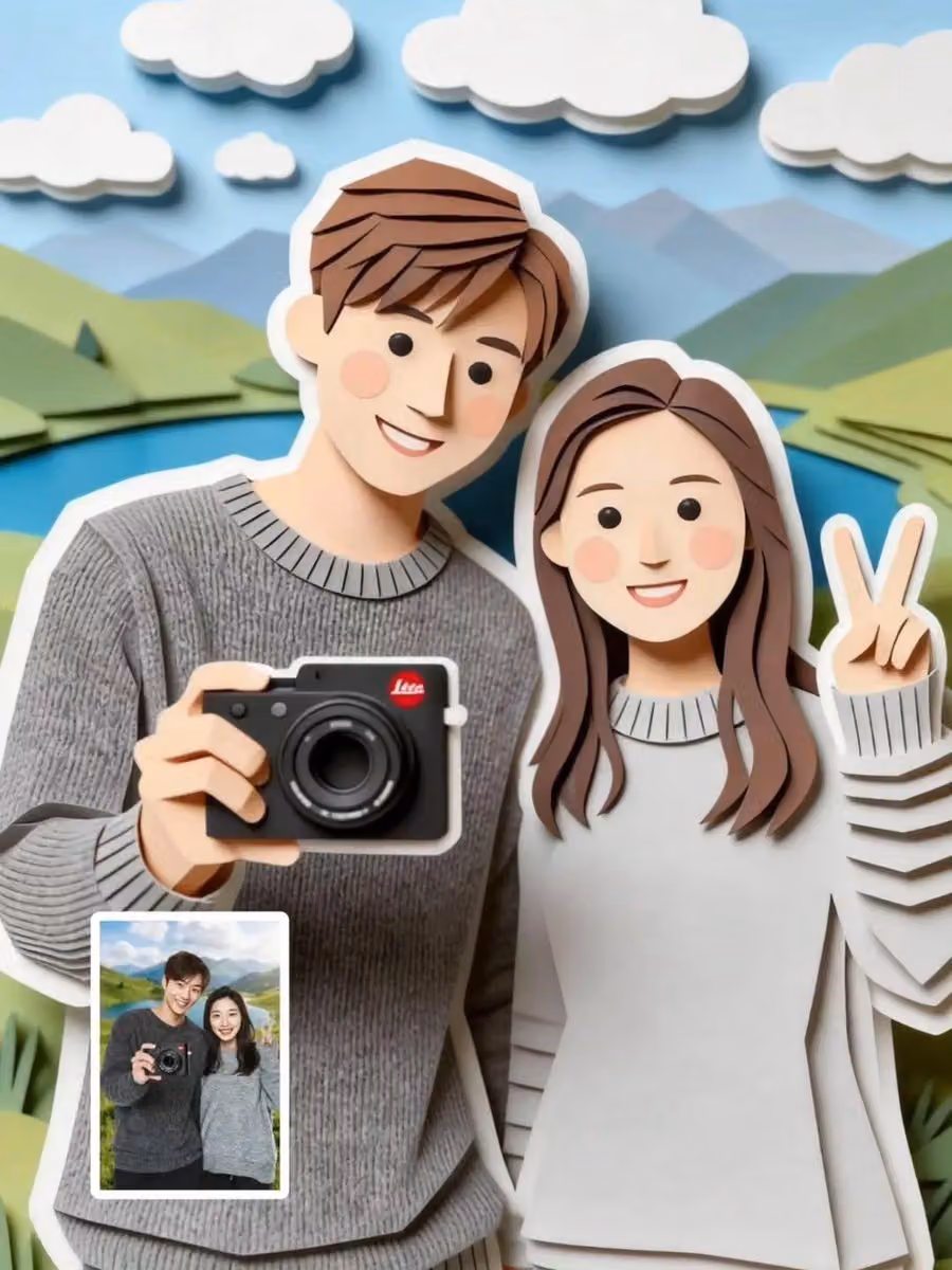 Paper-cut Couple Selfie Outdoors