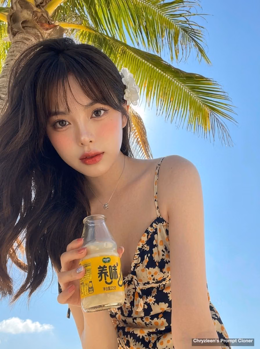 Hyper-realistic photo of a woman with a glass bottle