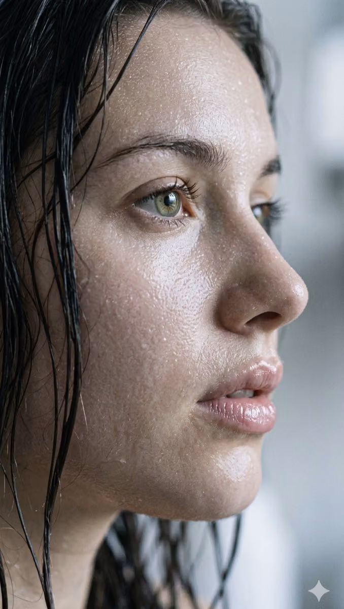 Extreme Close-up of Woman's Face with Glistening Skin