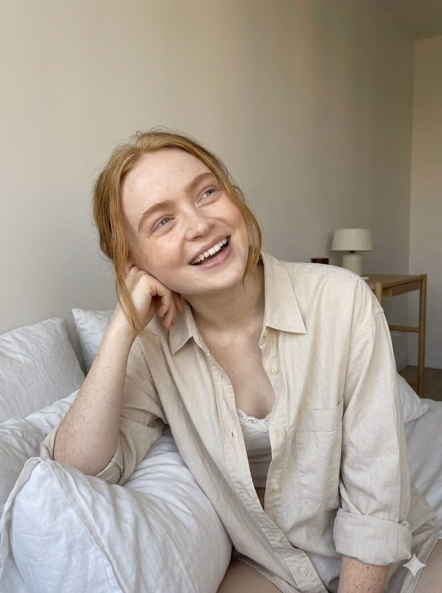 Playful Selfie of a Young Woman with Freckles