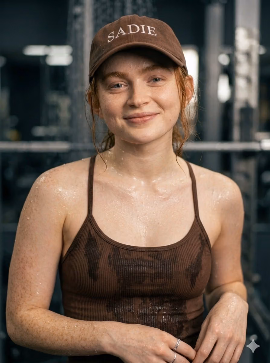 Smiling Woman in Gym, Cinematic Portrait