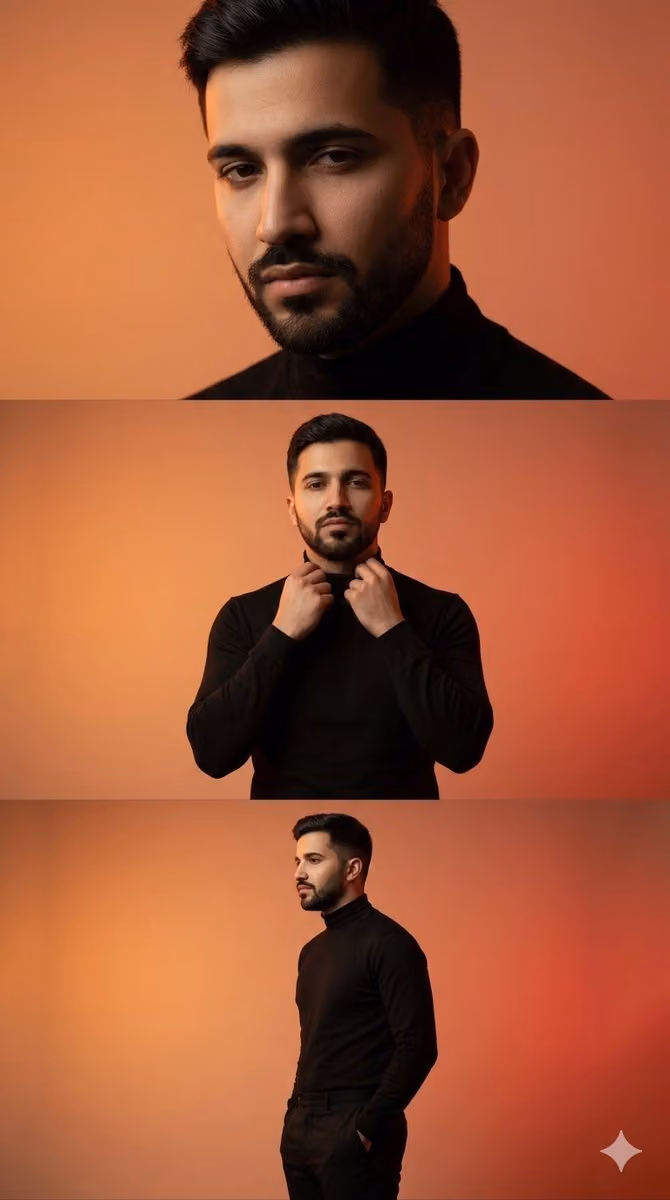 Cinematic Three-Panel Male Fashion Editorial