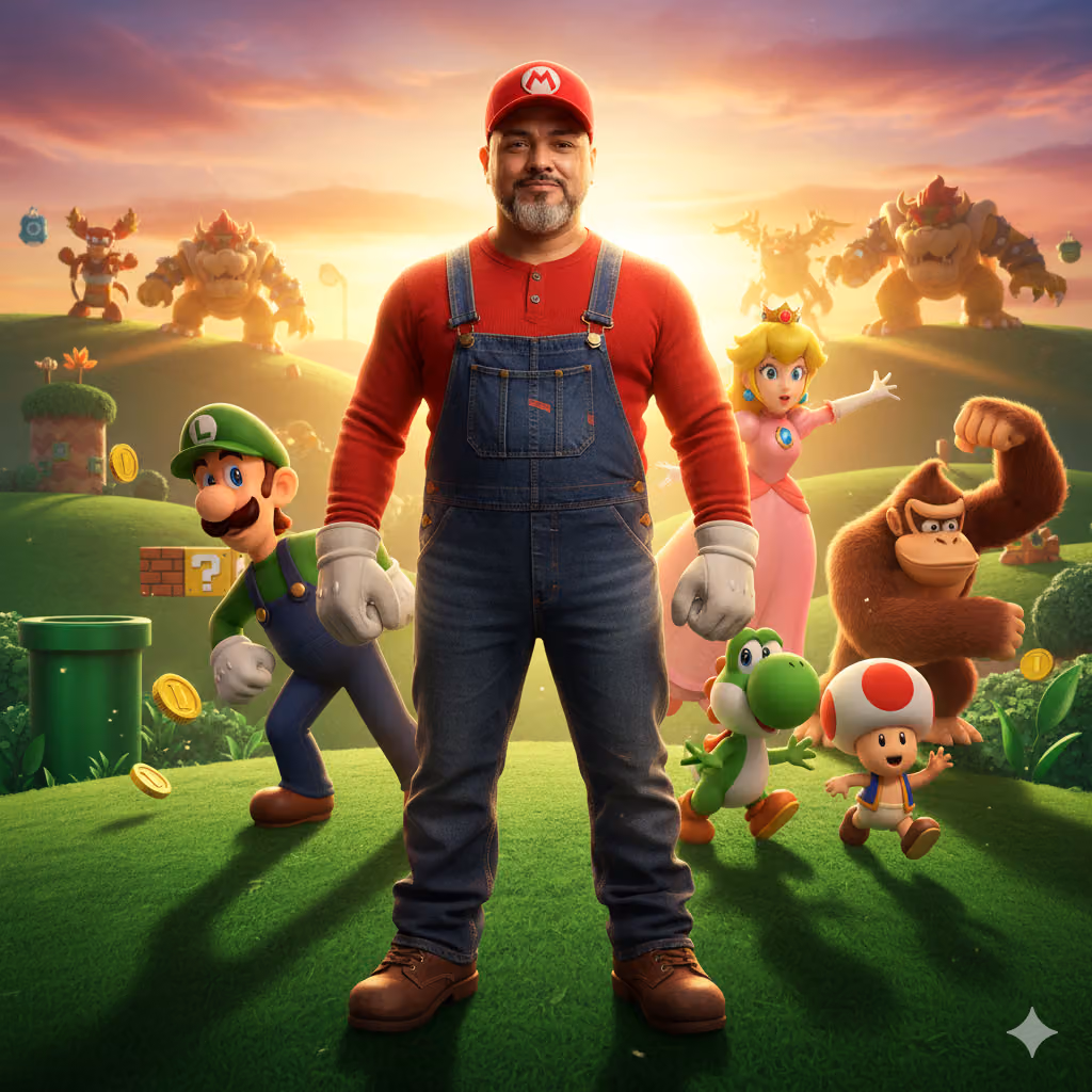 Cinematic Mario Bros Portrait with Humanized Mario