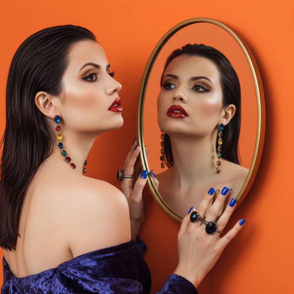 High-Fashion Dual Portrait with Mirror Reflection