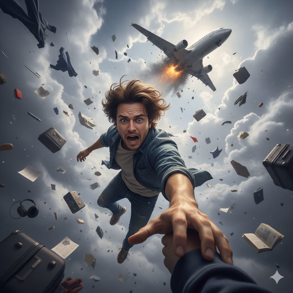 Person Falling from Exploding Plane