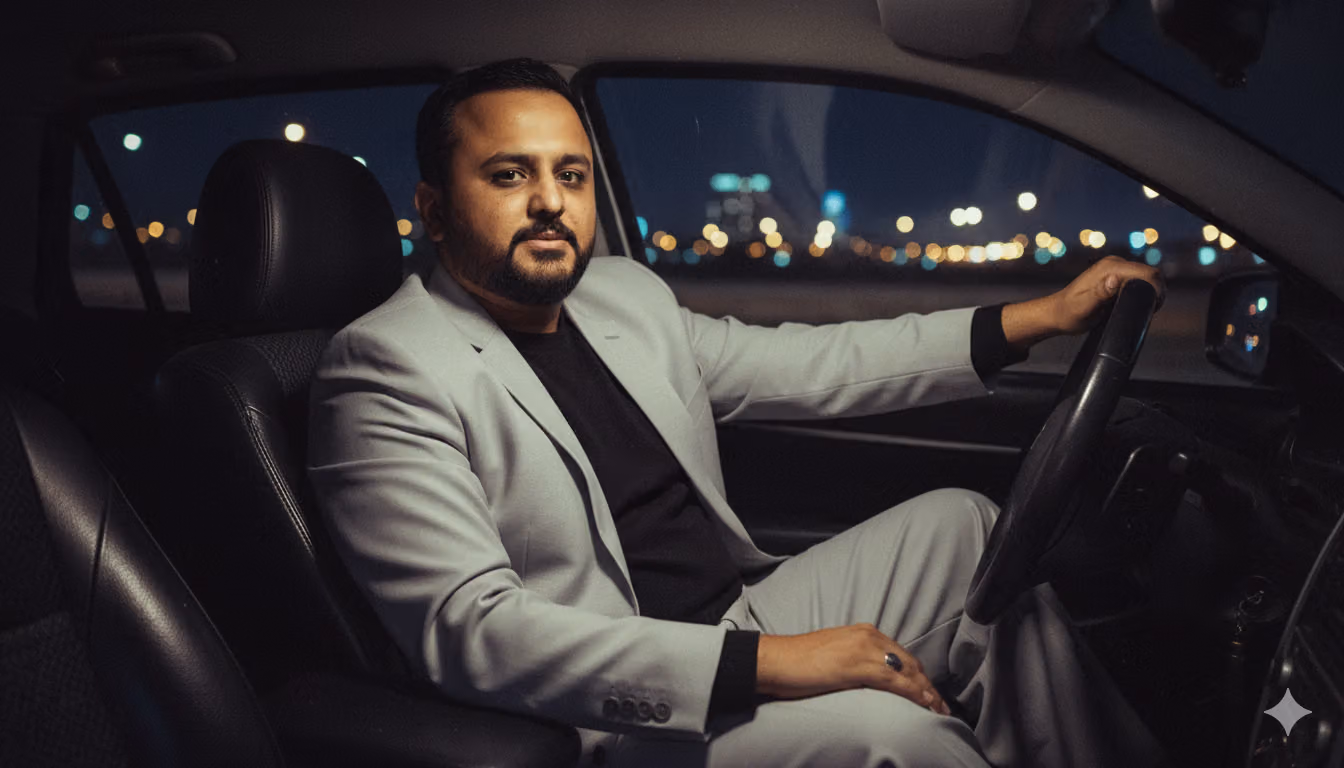 Low-Light Portrait in Car with City Lights