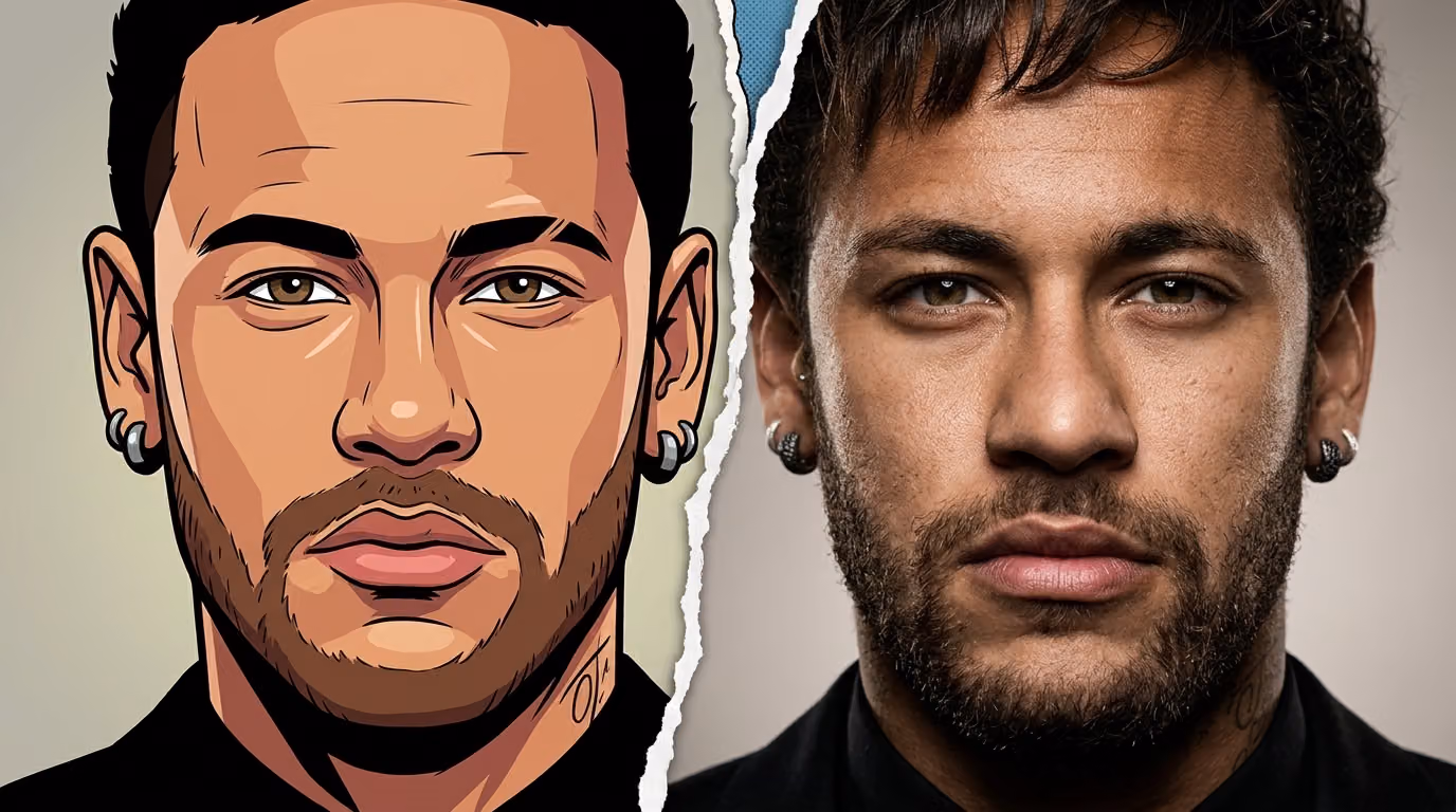 Split Portrait: Cartoon vs. Hyper-realistic