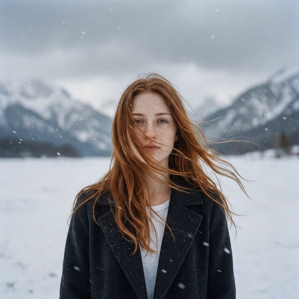 Cinematic Portrait in Snowy Mountains