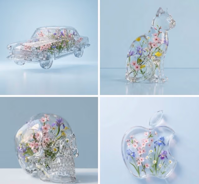 Transparent Object with Spring Flowers