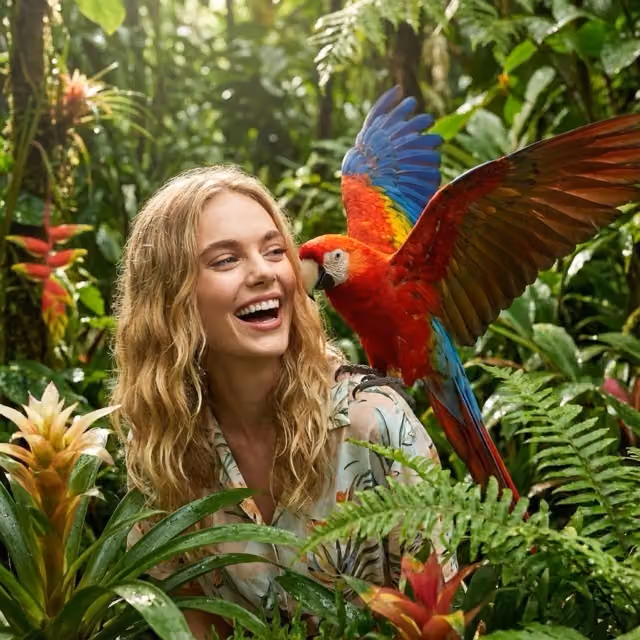 Tropical Forest Portrait with Parrot