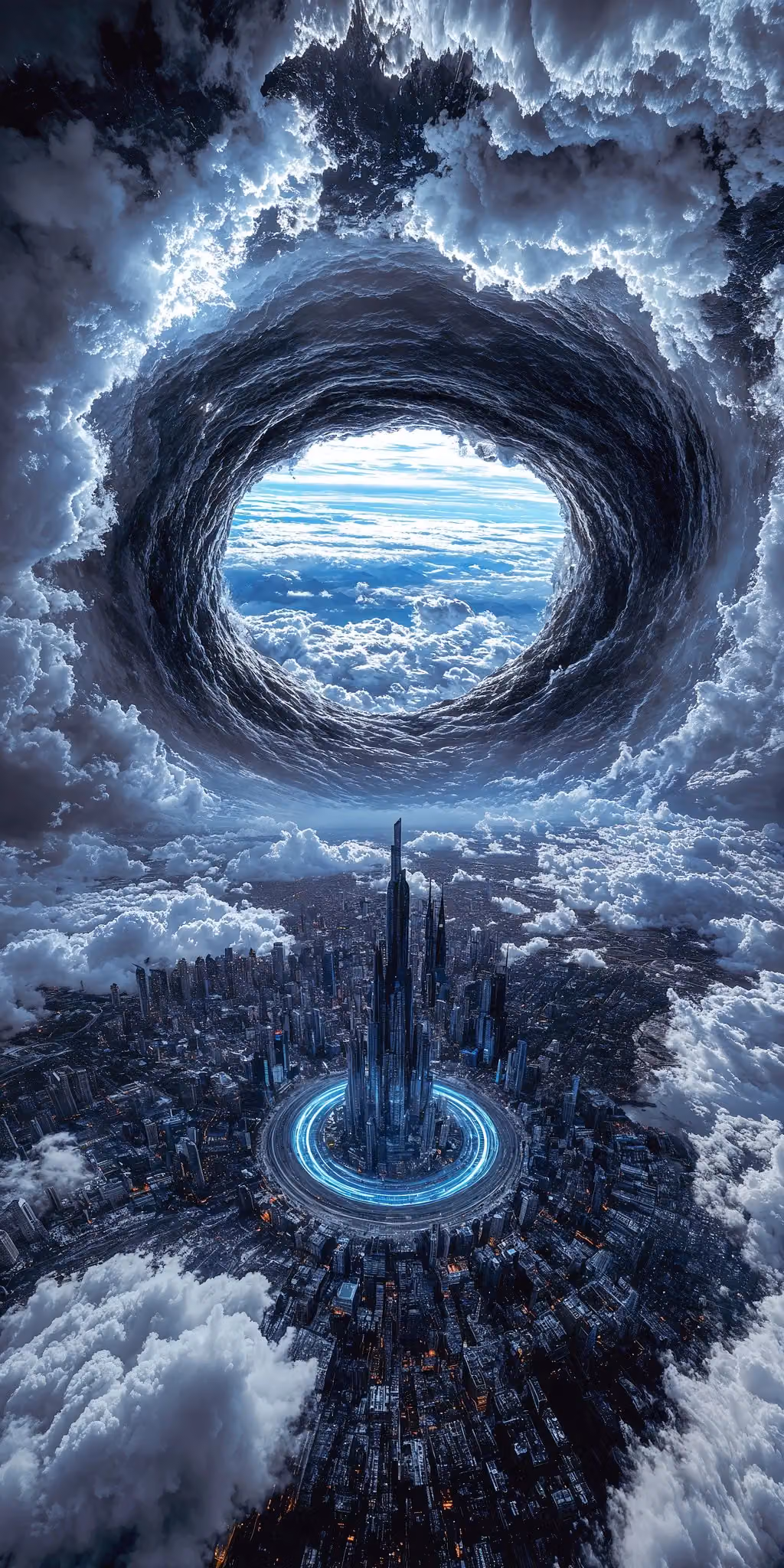 Spiral Vortex over Futuristic City
