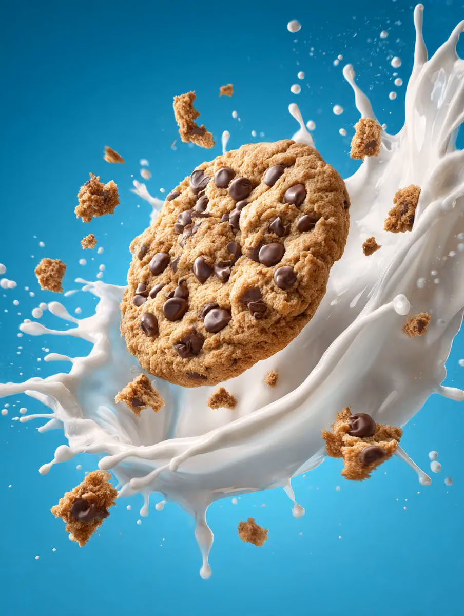 Oreo Cookie Dunked in Milk, Ultrarealistic Close-up