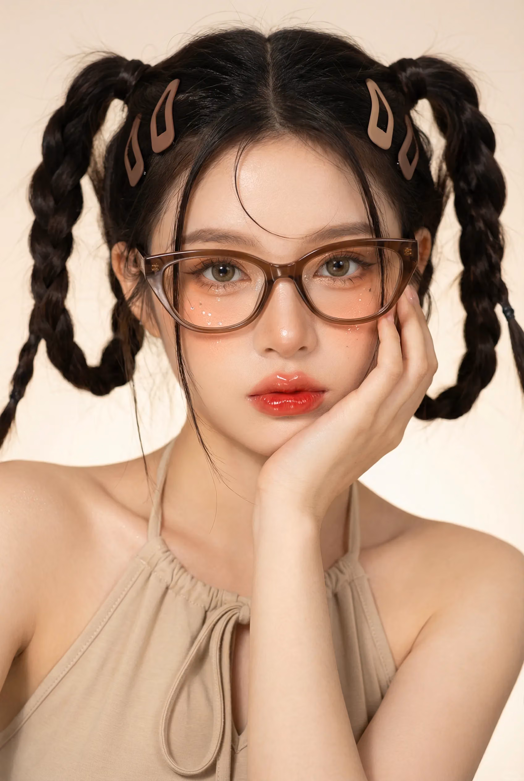 K-Fashion Editorial Portrait with Braids and Glasses