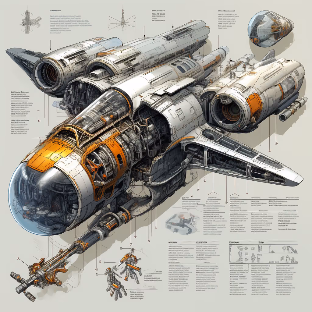 sketches blueprint of futuristic sci-fi huge spacecraft