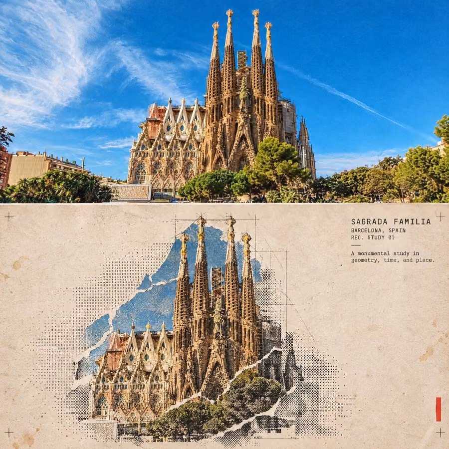 Halftone Architectural Collage Poster