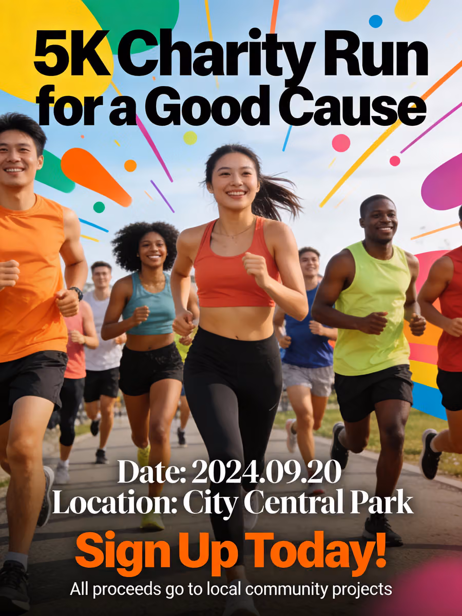 Energetic 5K Charity Run Poster
