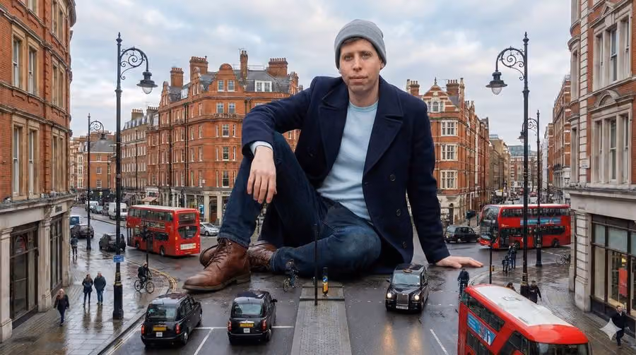Colossal Man Sitting on a London Street