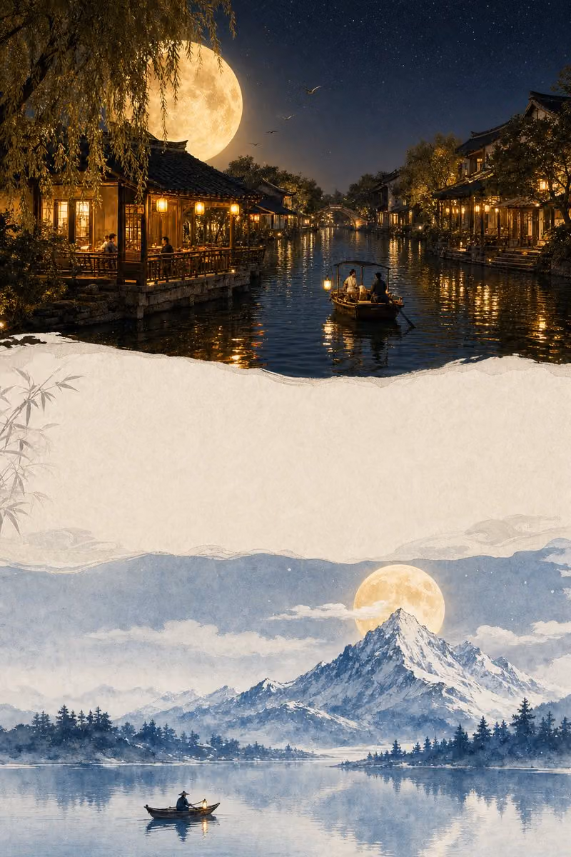 Dual Section Moonlit Poster Prompt
