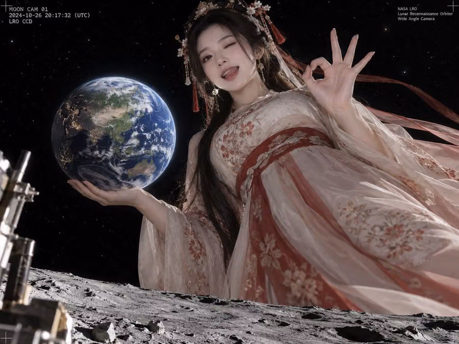 Giant Hanfu Girl Holding Earth