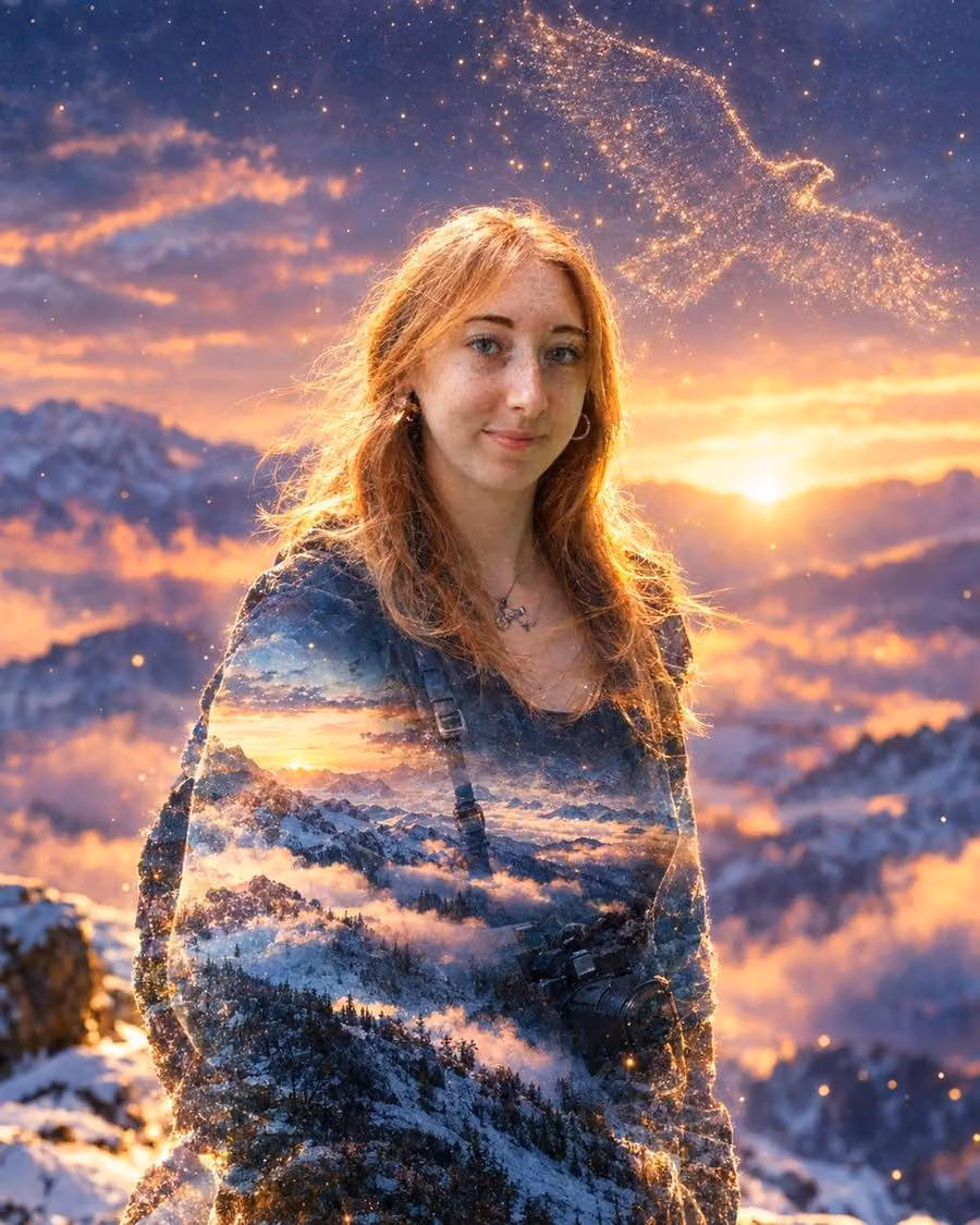 Double Exposure Mountain Dawn Portrait