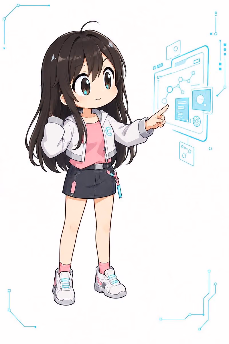 Chibi Girl Pointing at Hologram