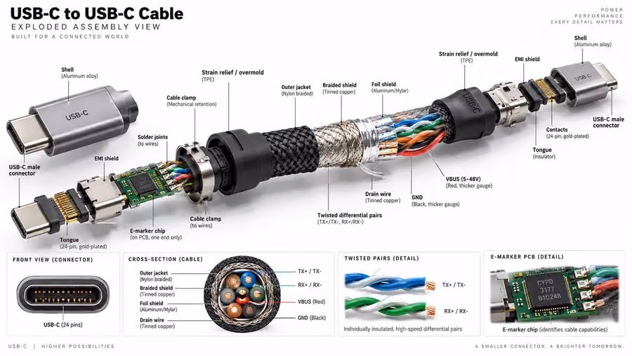USB-C Cable Exploded Assembly Infographic