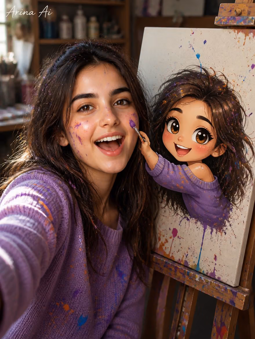 Real Girl Painting Cartoon Selfie