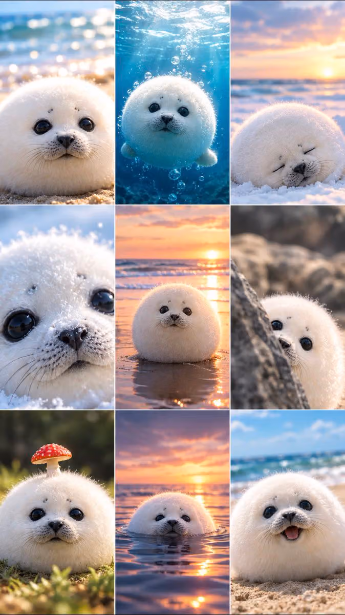 Cute Round Baby Seal Collage