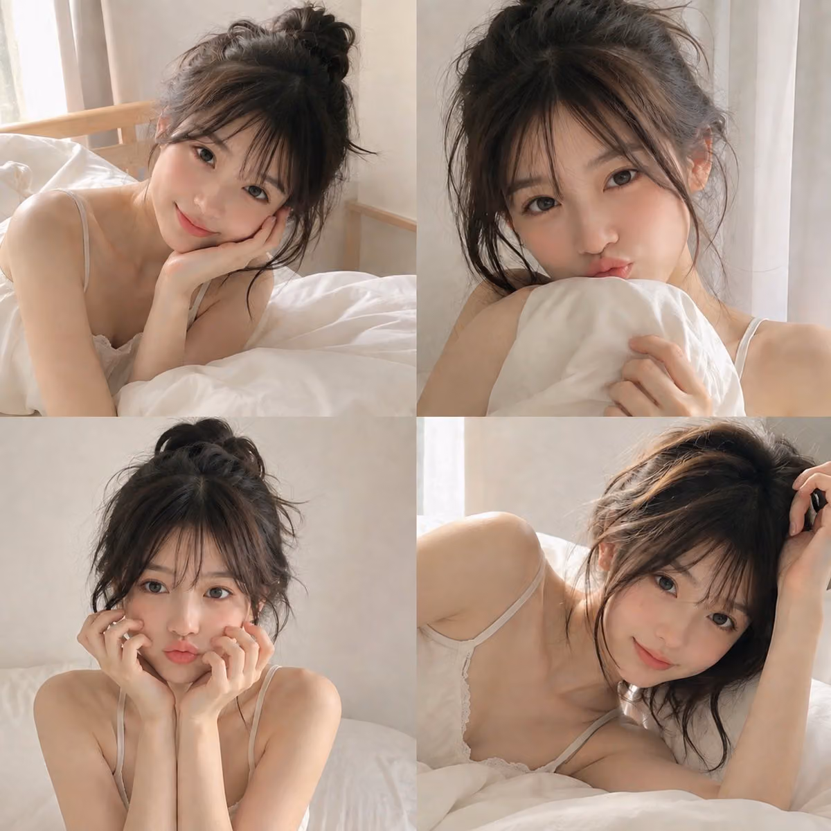 Profile / Avatar - Japanese Woman Cozy Bedroom Selfies Collage