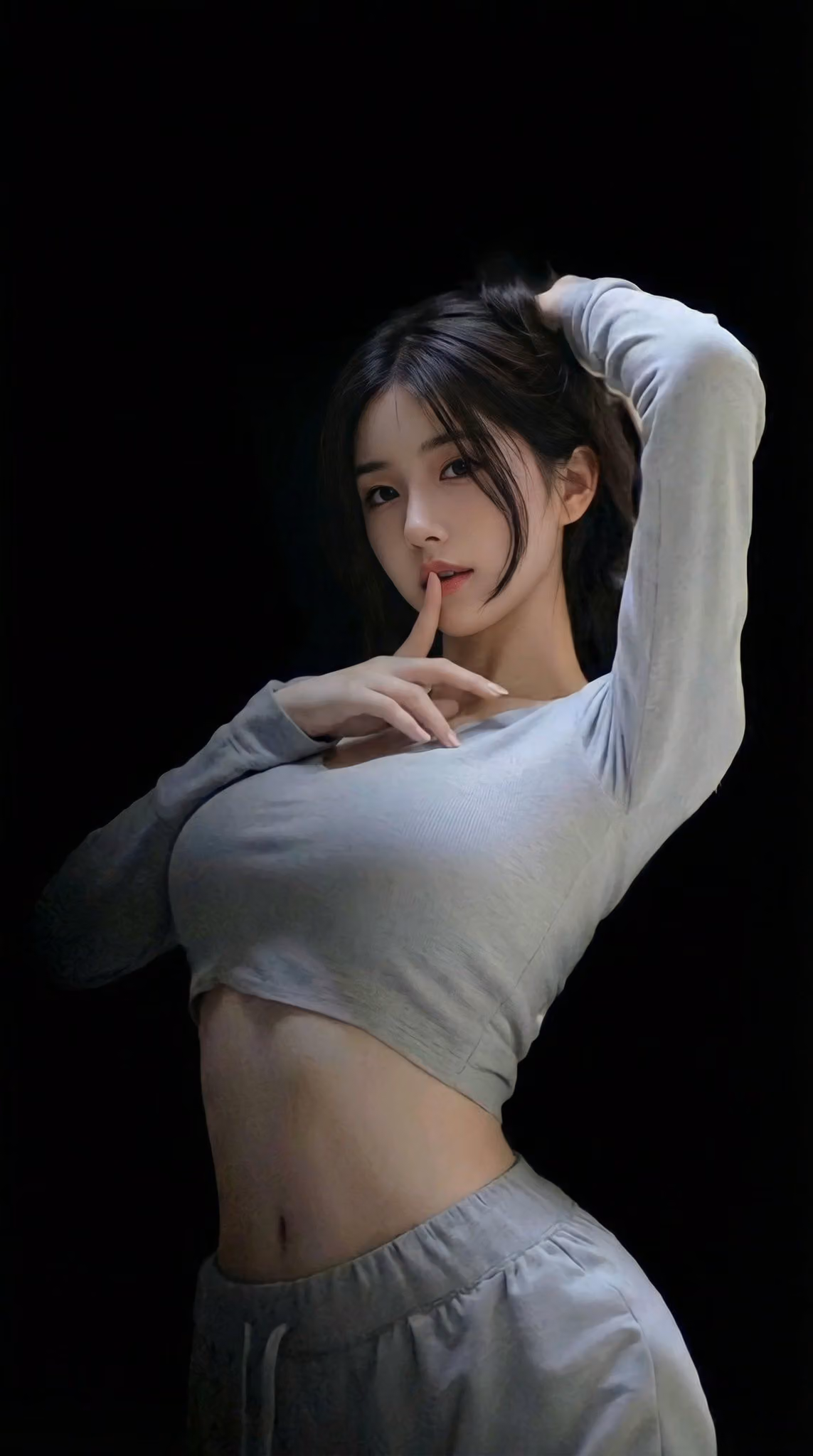 A Refined Young Asian Woman with Long Black Hair