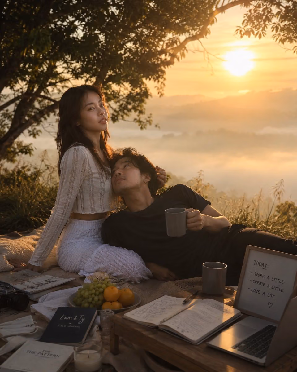 Social Media Post - Backlit Sunrise Couple Picnic