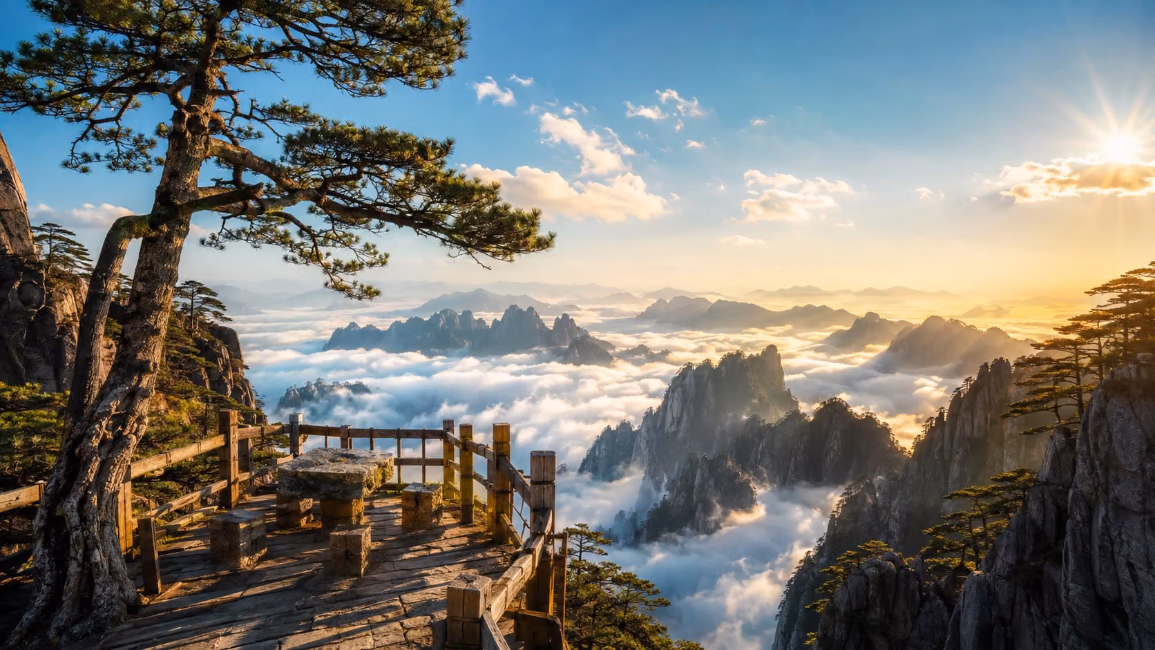 Chinese Huangshan-style high mountain cloud sea wonderland,