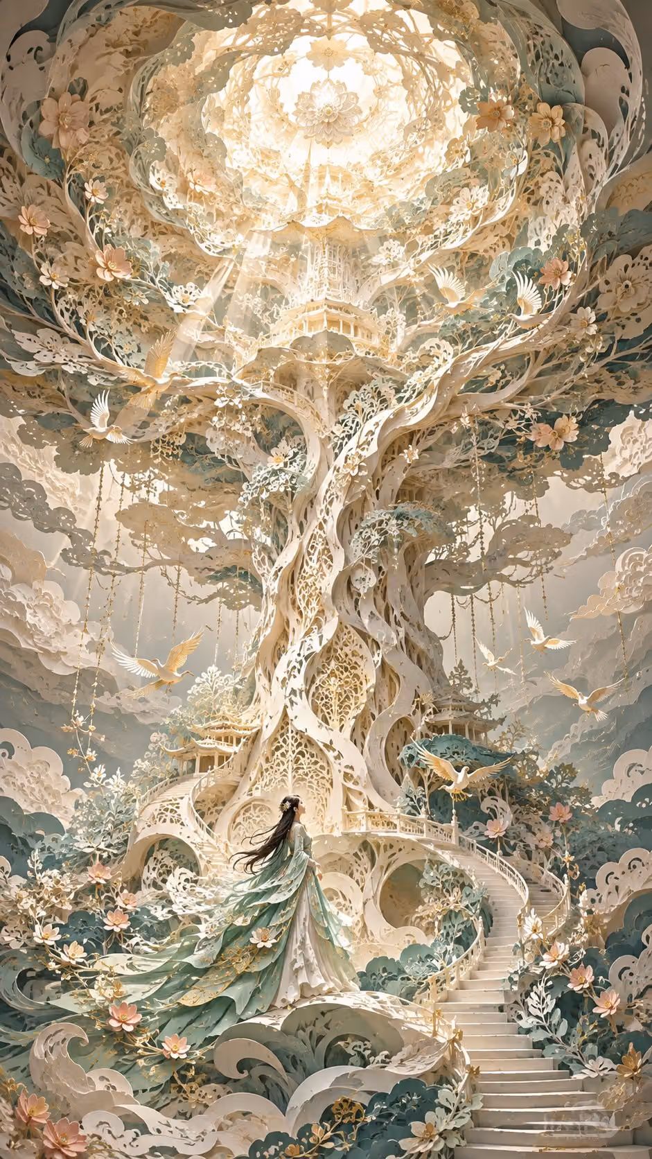 9:16 vertical version, modern oriental female dreamscape 3D