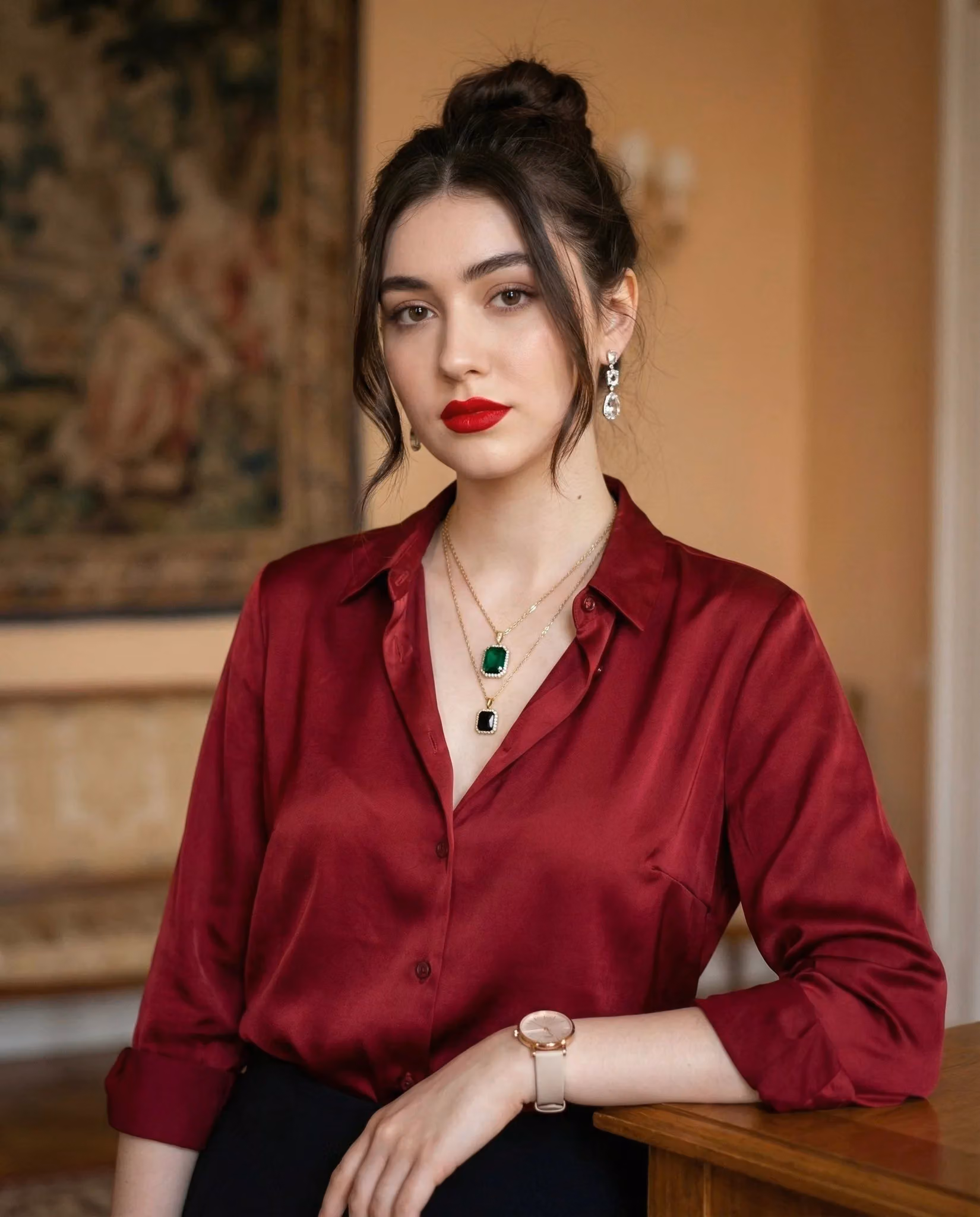 Indoor Cinematic Portrait: Elegant, Confident, Sophisticated